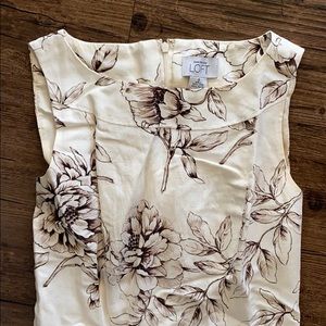 Linen off white brown floral dress